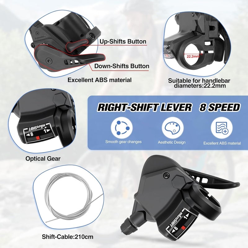 GRELiving Pair Bike Shifter 3x8/9/10 Speed Left and Right Thumb Gear Shifter for Moutain Bike, Road Bike, MTB, BMX, Fixie Gear, Cycling (3x8 Speed) - Image 3
